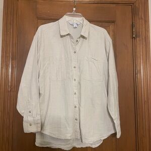 Old Navy Cream Flannel Button-Down “The Boyfriend‎ Shirt,” Chest Pockets, Size L